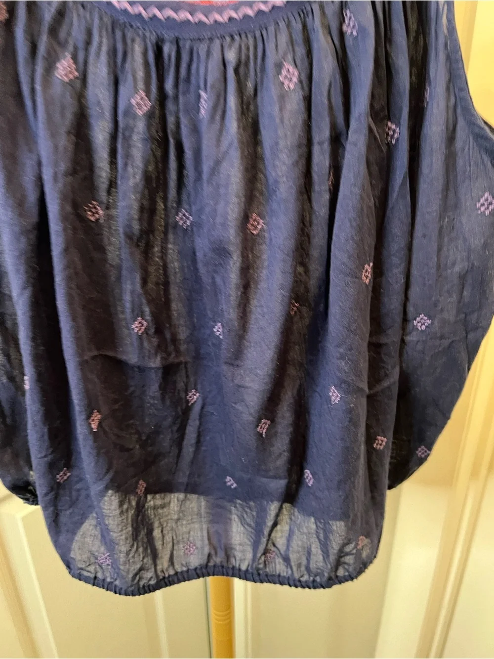 Free People Navy Embroidered Tie-Shoulder Tank